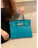 (LIKE NEW) 2016 HERMES BIRKIN 30 TOP HANDLE BAG IN VERT VERONE EPSOM LEATHER -FULL SET-