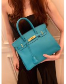 (LIKE NEW) 2016 HERMES BIRKIN 30 TOP HANDLE BAG IN VERT VERONE EPSOM LEATHER -FULL SET-