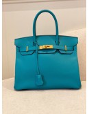 (LIKE NEW) 2016 HERMES BIRKIN 30 TOP HANDLE BAG IN VERT VERONE EPSOM LEATHER -FULL SET-