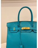 (LIKE NEW) 2016 HERMES BIRKIN 30 TOP HANDLE BAG IN VERT VERONE EPSOM LEATHER -FULL SET-