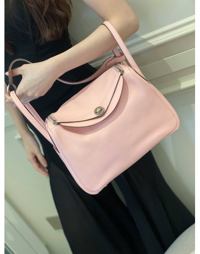 HERMES LINDY 30 ROSE SAKURA IN VEAU SWIFT PHW STAMP X -FULL SET- 