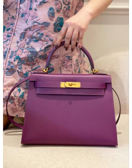 (LIKE NEW) 2019 HERMES KELLY 28 IN ANEMONE EPSOM LEATHER GOLD HARDWARE -FULL SET- 