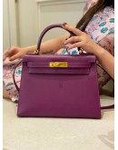 (LIKE NEW) 2019 HERMES KELLY 28 IN ANEMONE EPSOM LEATHER GOLD HARDWARE -FULL SET- 