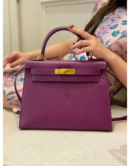 (LIKE NEW) 2019 HERMES KELLY 28 IN ANEMONE EPSOM LEATHER GOLD HARDWARE -FULL SET- 