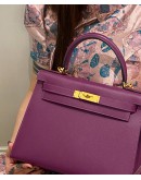 (LIKE NEW) 2019 HERMES KELLY 28 IN ANEMONE EPSOM LEATHER GOLD HARDWARE -FULL SET- 