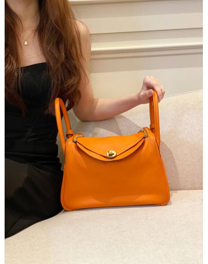 (CLEAR STOCK) 2016 HERMES LINDY 30 IN ORANGE H SWIFT LEATHER -FULL SET-