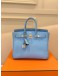 (UNUSED) 2011 HERMES BIRKIN 25 IN BLEU CELESTE EPSOM LEATHER WITH PLATINUM HARDWARE -FULL SET-