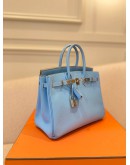(UNUSED) 2011 HERMES BIRKIN 25 IN BLEU CELESTE EPSOM LEATHER WITH PLATINUM HARDWARE -FULL SET-