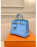 (UNUSED) 2011 HERMES BIRKIN 25 IN BLEU CELESTE EPSOM LEATHER WITH PLATINUM HARDWARE -FULL SET-