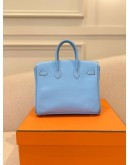 (UNUSED) 2011 HERMES BIRKIN 25 IN BLEU CELESTE EPSOM LEATHER WITH PLATINUM HARDWARE -FULL SET-