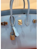 (UNUSED) 2011 HERMES BIRKIN 25 IN BLEU CELESTE EPSOM LEATHER WITH PLATINUM HARDWARE -FULL SET-