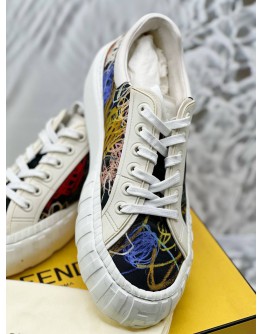 (LIKE NEW) FENDI NOEL SCRIBBLE SNEAKERS SIZE 9 IN MULTICOLOR -FULL SET- 