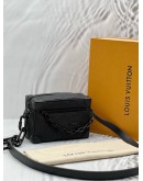 (LIKE NEW) MICROCHIP LOUIS VUITTON MINI SOFT TRUNK IN BLACK MONOGRAM TAURILLON LEATHER -FULL SET- 