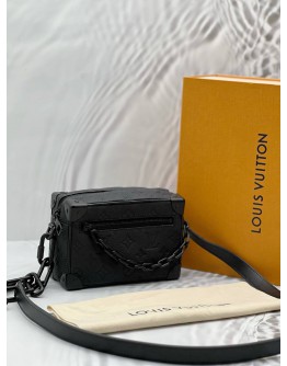 (LIKE NEW) MICROCHIP LOUIS VUITTON MINI SOFT TRUNK IN BLACK MONOGRAM TAURILLON LEATHER -FULL SET- 