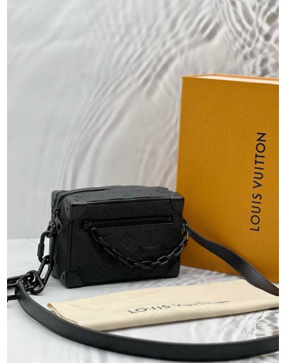 (LIKE NEW) MICROCHIP LOUIS VUITTON MINI SOFT TRUNK IN BLACK MONOGRAM TAURILLON LEATHER -FULL SET- 