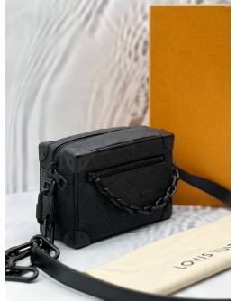 (LIKE NEW) MICROCHIP LOUIS VUITTON MINI SOFT TRUNK IN BLACK MONOGRAM TAURILLON LEATHER -FULL SET- 