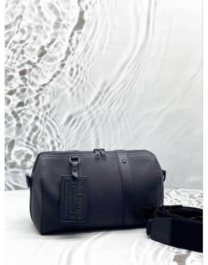 (LIKE NEW) MICROCHIP LOUIS VUITTON CITY KEEPALL IN BLACK LV AEROGRAM LEATHER 