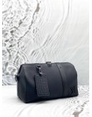 (LIKE NEW) MICROCHIP LOUIS VUITTON CITY KEEPALL IN BLACK LV AEROGRAM LEATHER 