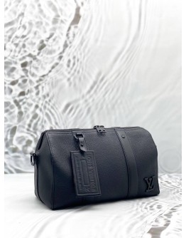 (LIKE NEW) MICROCHIP LOUIS VUITTON CITY KEEPALL IN BLACK LV AEROGRAM LEATHER 