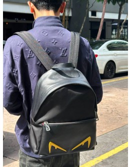 FENDI MONSTER EYES BACKPACK IN BLACK LEATHER WITH NYLON
