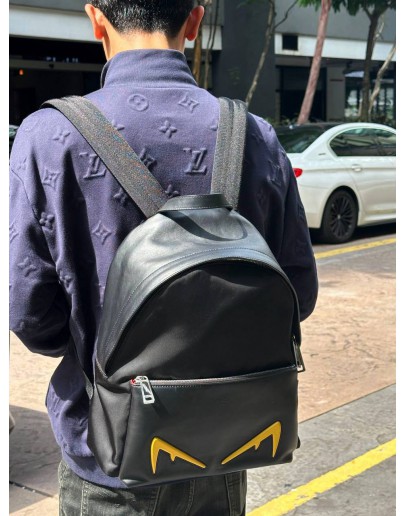 FENDI MONSTER EYES BACKPACK IN BLACK LEATHER WITH NYLON