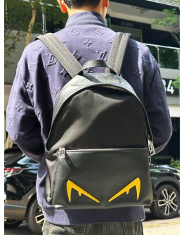 FENDI MONSTER EYES BACKPACK IN BLACK LEATHER WITH NYLON