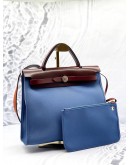 (LIKE NEW) HERMES HERBAG PM 31 IN BLEU TOILE CANVAS WITH RICH BROWN VACHE HUNTER LEATHER