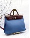 (LIKE NEW) HERMES HERBAG PM 31 IN BLEU TOILE CANVAS WITH RICH BROWN VACHE HUNTER LEATHER