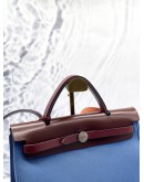 (LIKE NEW) HERMES HERBAG PM 31 IN BLEU TOILE CANVAS WITH RICH BROWN VACHE HUNTER LEATHER