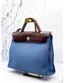 (LIKE NEW) HERMES HERBAG PM 31 IN BLEU TOILE CANVAS WITH RICH BROWN VACHE HUNTER LEATHER