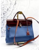 (LIKE NEW) HERMES HERBAG PM 31 IN BLEU TOILE CANVAS WITH RICH BROWN VACHE HUNTER LEATHER
