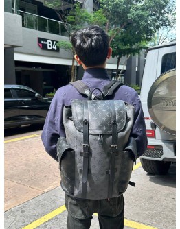 MICROCHIP LOUIS VUITTON CHRISTOPHER MM BACKPACK IN BLACK AND GREY MONOGRAM ECLIPSE CANVAS WITH LEATHER