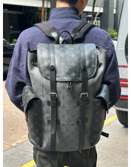 MICROCHIP LOUIS VUITTON CHRISTOPHER MM BACKPACK IN BLACK AND GREY MONOGRAM ECLIPSE CANVAS WITH LEATHER