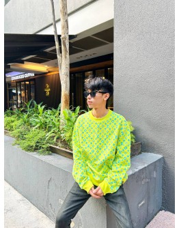 (LIKE NEW) LOUIS VUITTON COTTON MONOGRAM CREW NECK SWEATSHIRT SIZE M IN VIBRANT YELLOW WITH BLUE COLORWAY