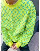 (LIKE NEW) LOUIS VUITTON COTTON MONOGRAM CREW NECK SWEATSHIRT SIZE M IN VIBRANT YELLOW WITH BLUE COLORWAY