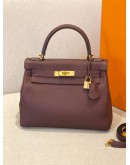 (CLEAR STOCK) (LIKE NEW) HERMES KELLY 28 RETOURNE IN BORDEAUX VEAU TOGO LEATHER -FULL SET-