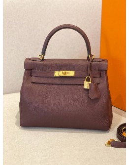 (CLEAR STOCK) (LIKE NEW) HERMES KELLY 28 RETOURNE IN BORDEAUX VEAU TOGO LEATHER -FULL SET-