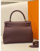 (CLEAR STOCK) (LIKE NEW) HERMES KELLY 28 RETOURNE IN BORDEAUX VEAU TOGO LEATHER -FULL SET-