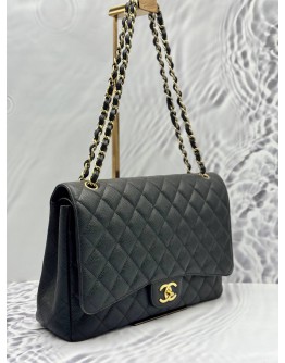 CHANEL CLASSIC MAXI DOUBLE FLAP SHOULDER BAG IN BLACK CAVIAR LEATHER