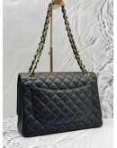 CHANEL CLASSIC MAXI DOUBLE FLAP SHOULDER BAG IN BLACK CAVIAR LEATHER