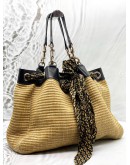 (CLEAR STOCK) GUCCI POSITANO TOTE BAG IN BEIGE WOVEN WITH BLACK LEATHER