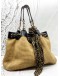 (CLEAR STOCK) GUCCI POSITANO TOTE BAG IN BEIGE WOVEN WITH BLACK LEATHER