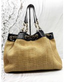 (CLEAR STOCK) GUCCI POSITANO TOTE BAG IN BEIGE WOVEN WITH BLACK LEATHER