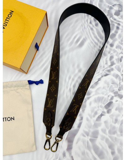 LOUIS VUITTON STRAP BANDOULIERE IN BROWN MONOGRAM CANVAS WITH BLACK LEATHER -FULL SET-
