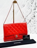 (CLEAR STOCK) CHANEL CLUTCH ON CHAIN IN RED PATENT LEATHER