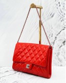 (CLEAR STOCK) CHANEL CLUTCH ON CHAIN IN RED PATENT LEATHER