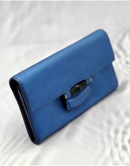 (CLEAR STOCK) GUCCI BAMBOO WALLET IN METALLIC BLUE LEATHER