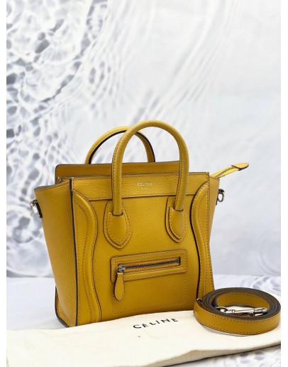 (CLEAR STOCK) (LIKE NEW) CELINE NANO LUGGAGE TOTE BAG IN MUSTARD YELLOW LEATHER