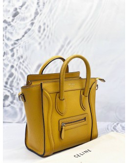 (CLEAR STOCK) (LIKE NEW) CELINE NANO LUGGAGE TOTE BAG IN MUSTARD YELLOW LEATHER