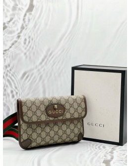(LIKE NEW) GUCCI NEO VINTAGE BELT BAG IN BEIGE GG SUPREME CANVAS WITH BROWN LEATHER